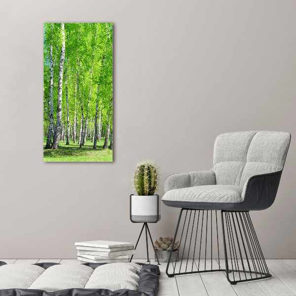 Quadro foto su tela verticale Foresta di betulle