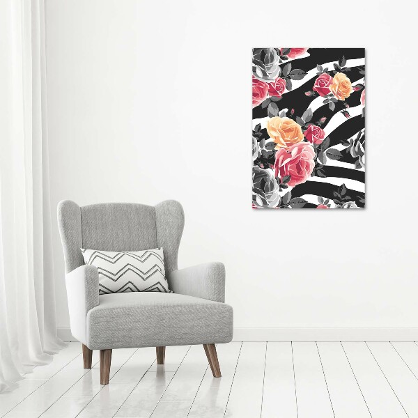 Quadro su tela canvas verticale Rose zebrate