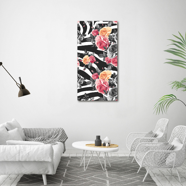 Quadro su tela canvas verticale Rose zebrate