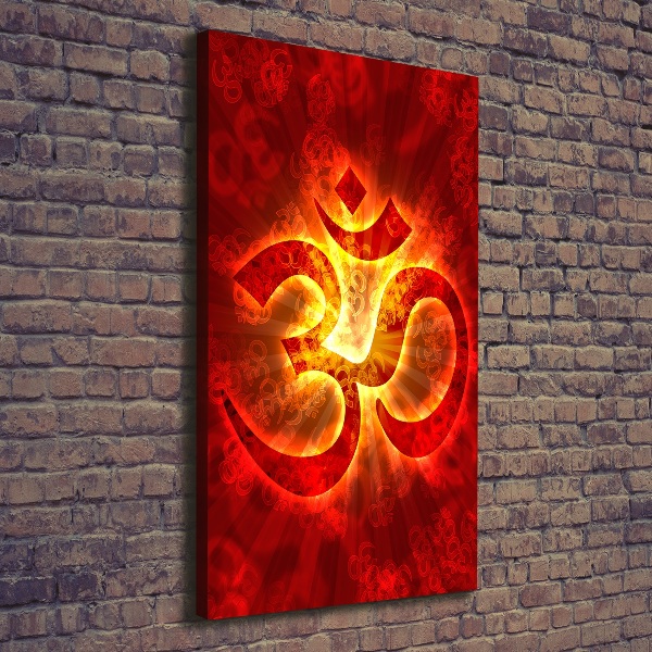 Quadro foto su tela verticale Simbolo Om in fiamme