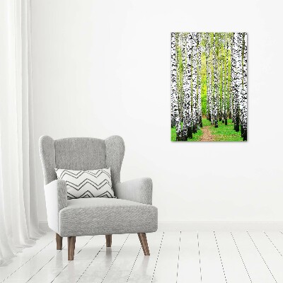 Quadro foto su tela verticale Foresta di betulle