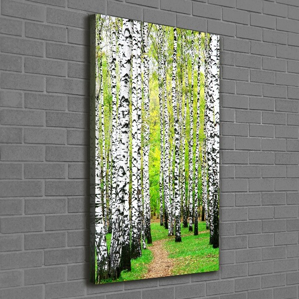 Quadro foto su tela verticale Foresta di betulle