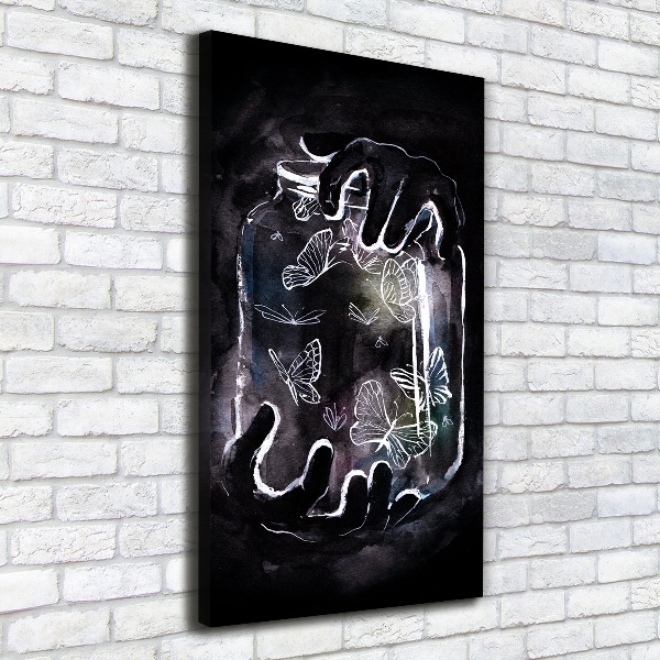 Quadro su tela canvas verticale Farfalle in un barattolo