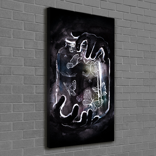 Quadro su tela canvas verticale Farfalle in un barattolo