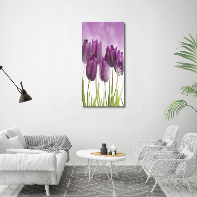 Quadro su tela canvas verticale Tulipani viola