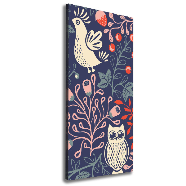 Quadro foto su tela verticale Gallo, gallina, gufo