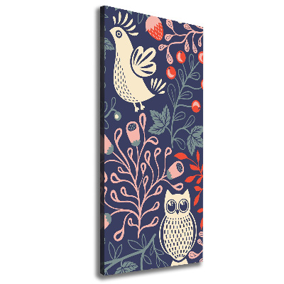 Quadro foto su tela verticale Gallo, gallina, gufo