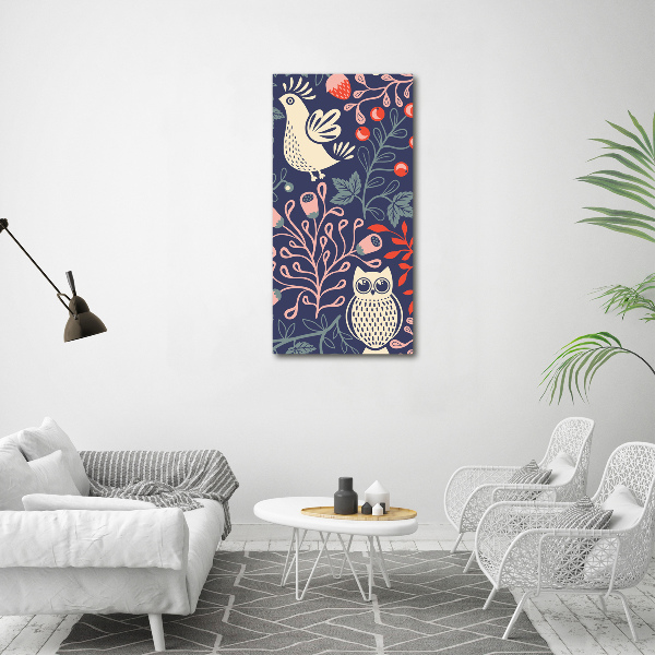Quadro foto su tela verticale Gallo, gallina, gufo