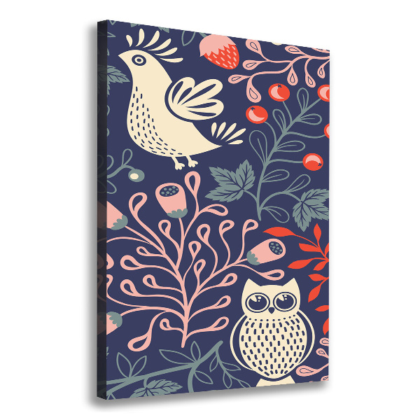 Quadro foto su tela verticale Gallo, gallina, gufo