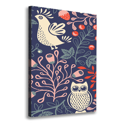 Quadro foto su tela verticale Gallo, gallina, gufo