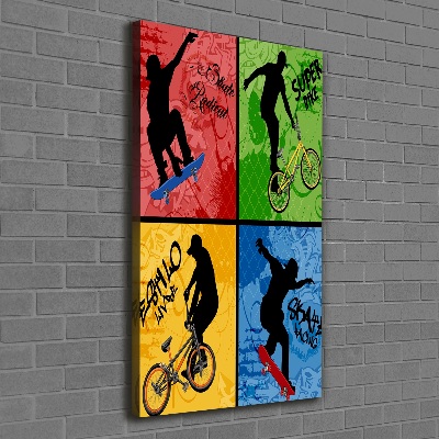 Quadro foto su tela verticale Bicicletta e skateboard