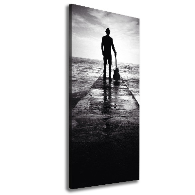 Quadro foto su tela verticale Chitarrista sul molo