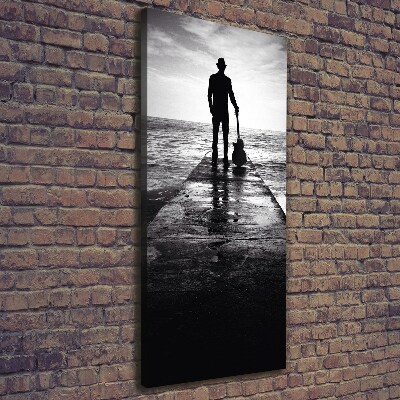 Quadro foto su tela verticale Chitarrista sul molo