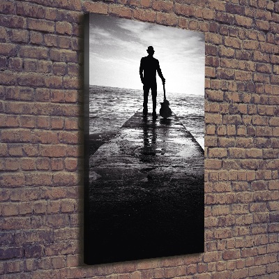 Quadro foto su tela verticale Chitarrista sul molo