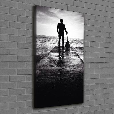 Quadro foto su tela verticale Chitarrista sul molo