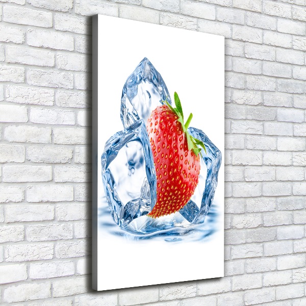 Quadro foto su tela verticale Fragola e ghiaccio