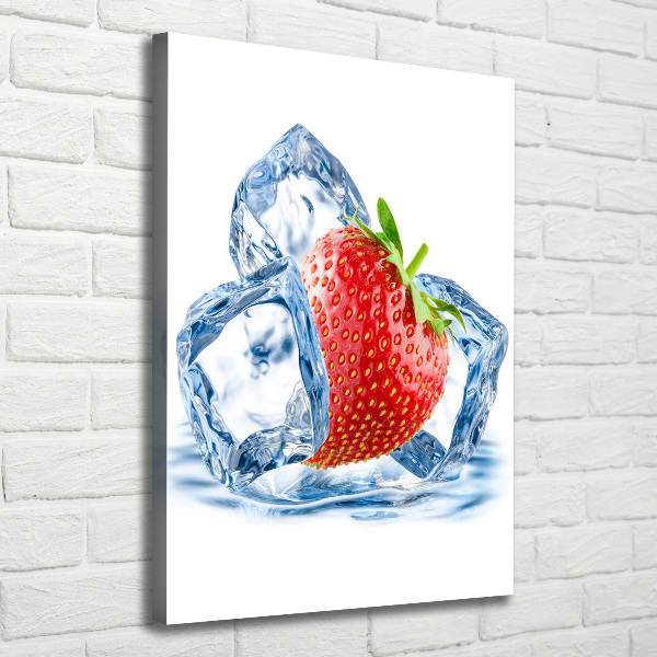 Quadro foto su tela verticale Fragola e ghiaccio