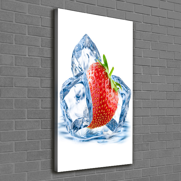 Quadro foto su tela verticale Fragola e ghiaccio