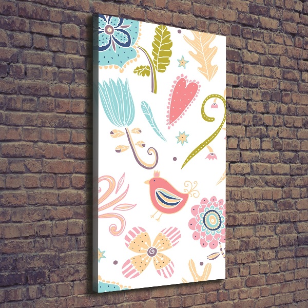 Quadro foto su tela verticale Piante e uccelli