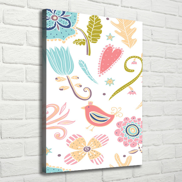 Quadro foto su tela verticale Piante e uccelli