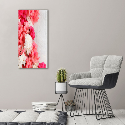 Quadro foto su tela verticale Fiori sul legno