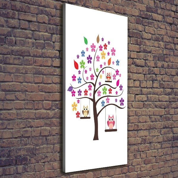 Stampa quadro su tela verticale Gufi sulle altalene