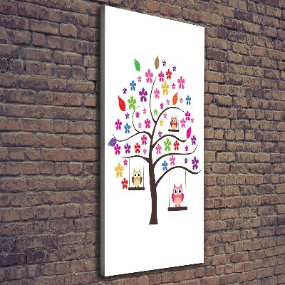 Stampa quadro su tela verticale Gufi sulle altalene