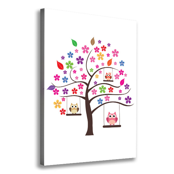 Stampa quadro su tela verticale Gufi sulle altalene