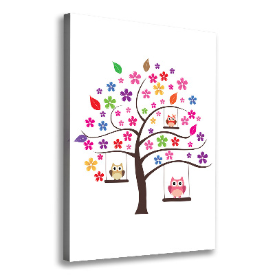 Stampa quadro su tela verticale Gufi sulle altalene