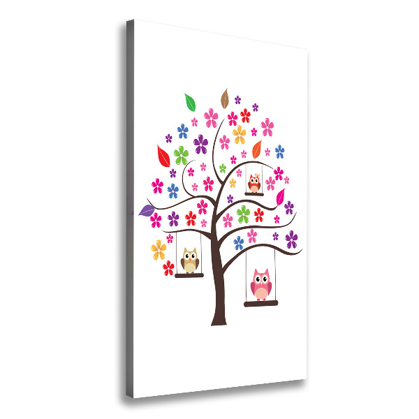 Stampa quadro su tela verticale Gufi sulle altalene