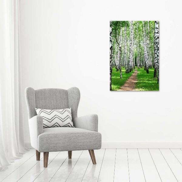 Quadro foto su tela verticale Foresta di betulle