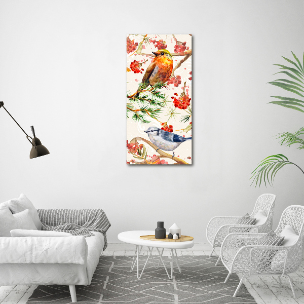 Quadro su tela canvas verticale Uccelli e fiori