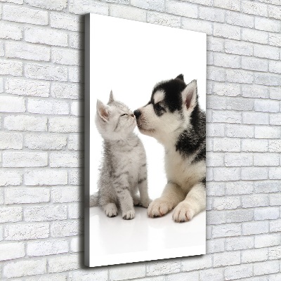 Quadro foto su tela verticale Cane e gatto