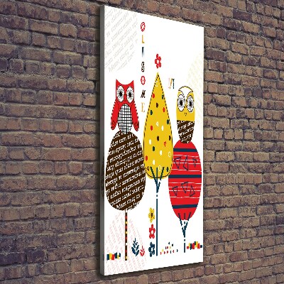 Stampa quadro su tela verticale Gufi sugli alberi