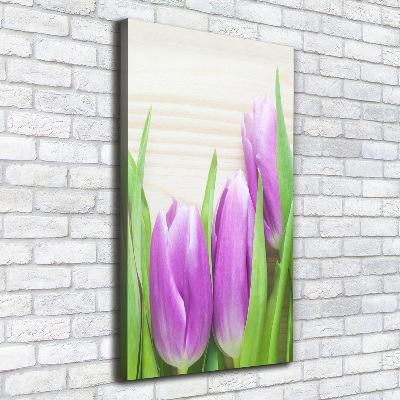 Quadro foto su tela verticale Tulipani viola