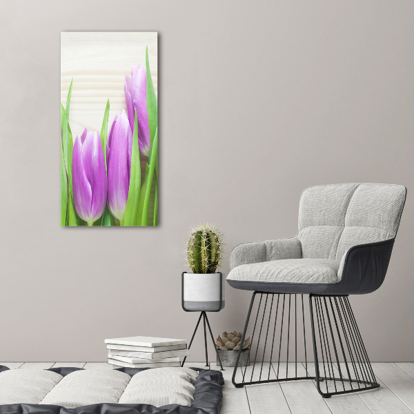 Quadro foto su tela verticale Tulipani viola