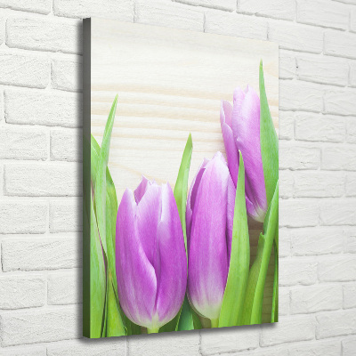 Quadro foto su tela verticale Tulipani viola