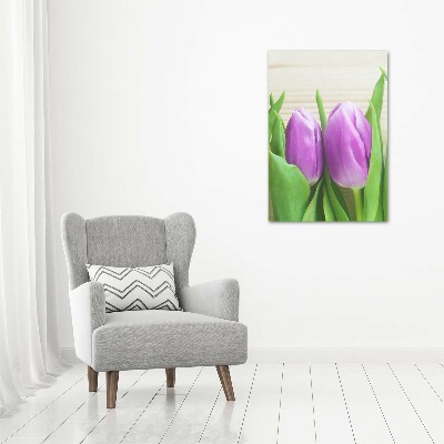 Quadro foto su tela verticale Tulipani viola