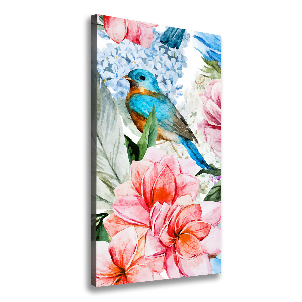 Quadro su tela canvas verticale Fiori e uccelli