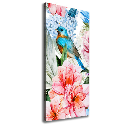 Quadro su tela canvas verticale Fiori e uccelli