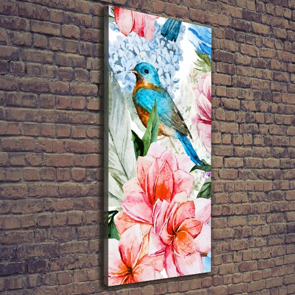 Quadro su tela canvas verticale Fiori e uccelli