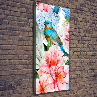 Quadro su tela canvas verticale Fiori e uccelli
