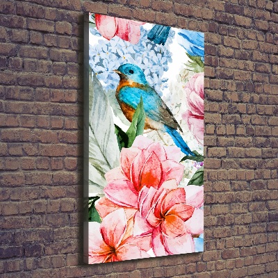 Quadro su tela canvas verticale Fiori e uccelli