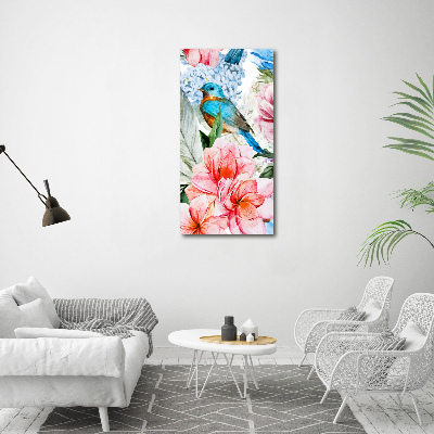 Quadro su tela canvas verticale Fiori e uccelli