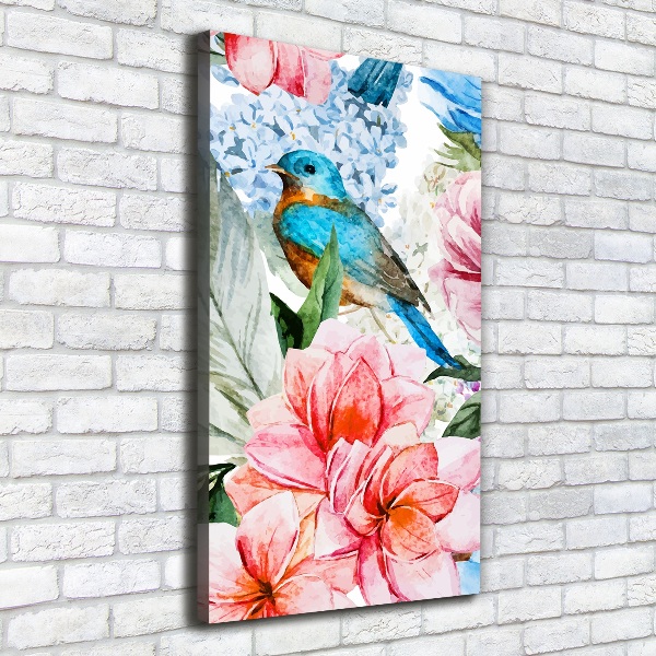 Quadro su tela canvas verticale Fiori e uccelli