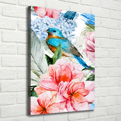 Quadro su tela canvas verticale Fiori e uccelli