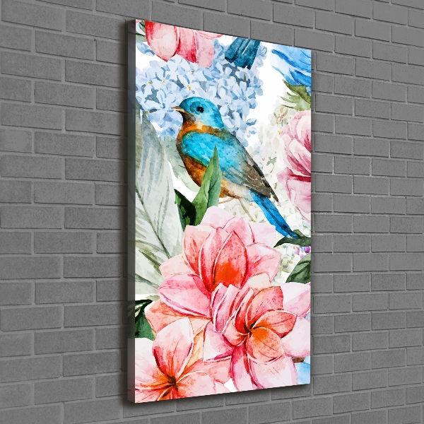 Quadro su tela canvas verticale Fiori e uccelli