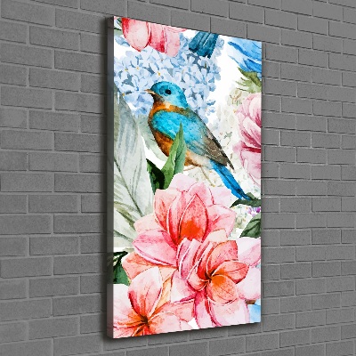 Quadro su tela canvas verticale Fiori e uccelli