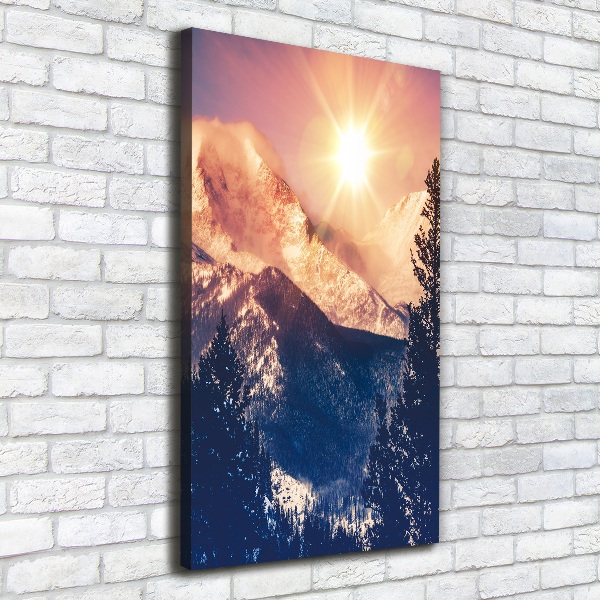 Quadro foto su tela verticale Il sole sopra le montagne