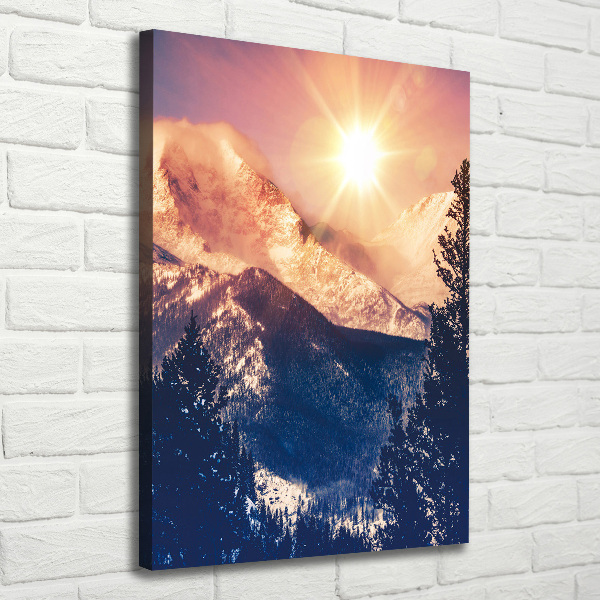 Quadro foto su tela verticale Il sole sopra le montagne